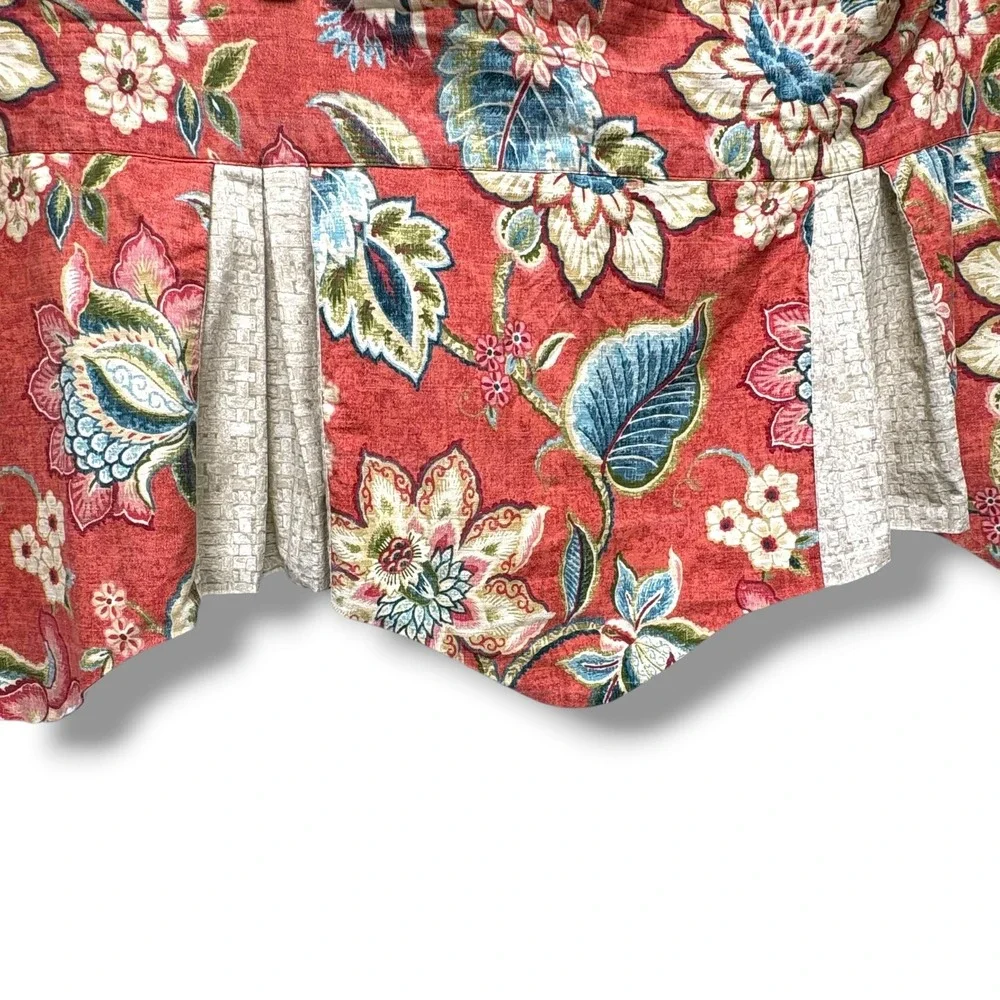 Waverly Brighton Blossom Floral Scalloped Window Valance Red Box Pleat Lined